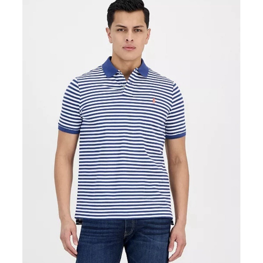 Polo Ralph Lauren Polo Shirt Mens Size XLT Classic Fit Striped Blue White Pony